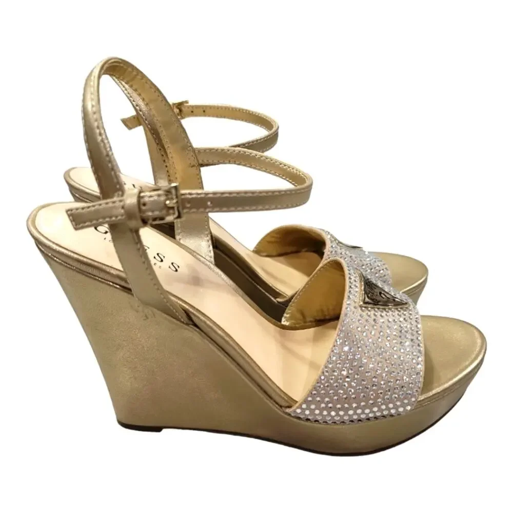 Guess Gold Rhinestone Wedge Heels